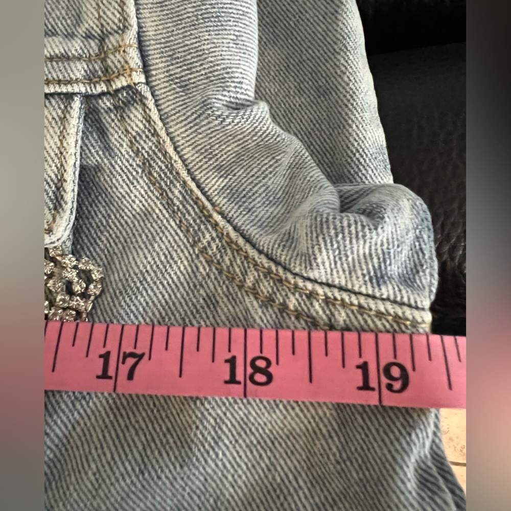Saltwater Luxe stone wash distressed Embellished Rhinestone Denim Jacket S/M - Picture 11 of 14